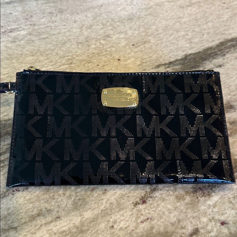 Michael Kors Shiny Black Logo Clutch